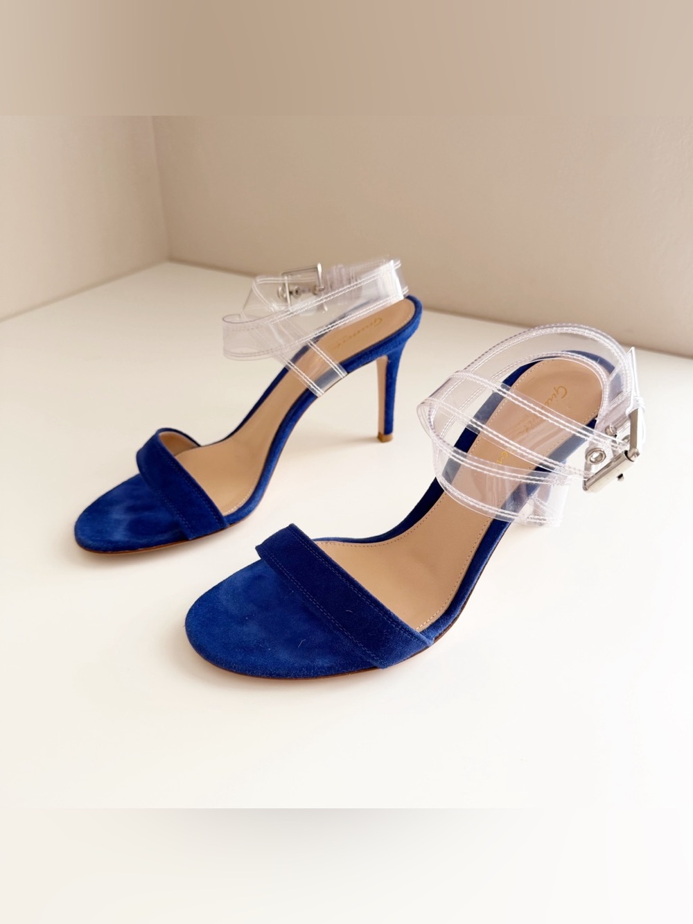 Gianvito  Rossi Blue Suede High Heel Sandals with Clear Ankle Strap size 6.5